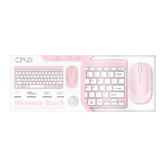 New CYLO Wireless Keyboard and Mouse Set Universal PC or Mac, Pink - Picture 1 of 3